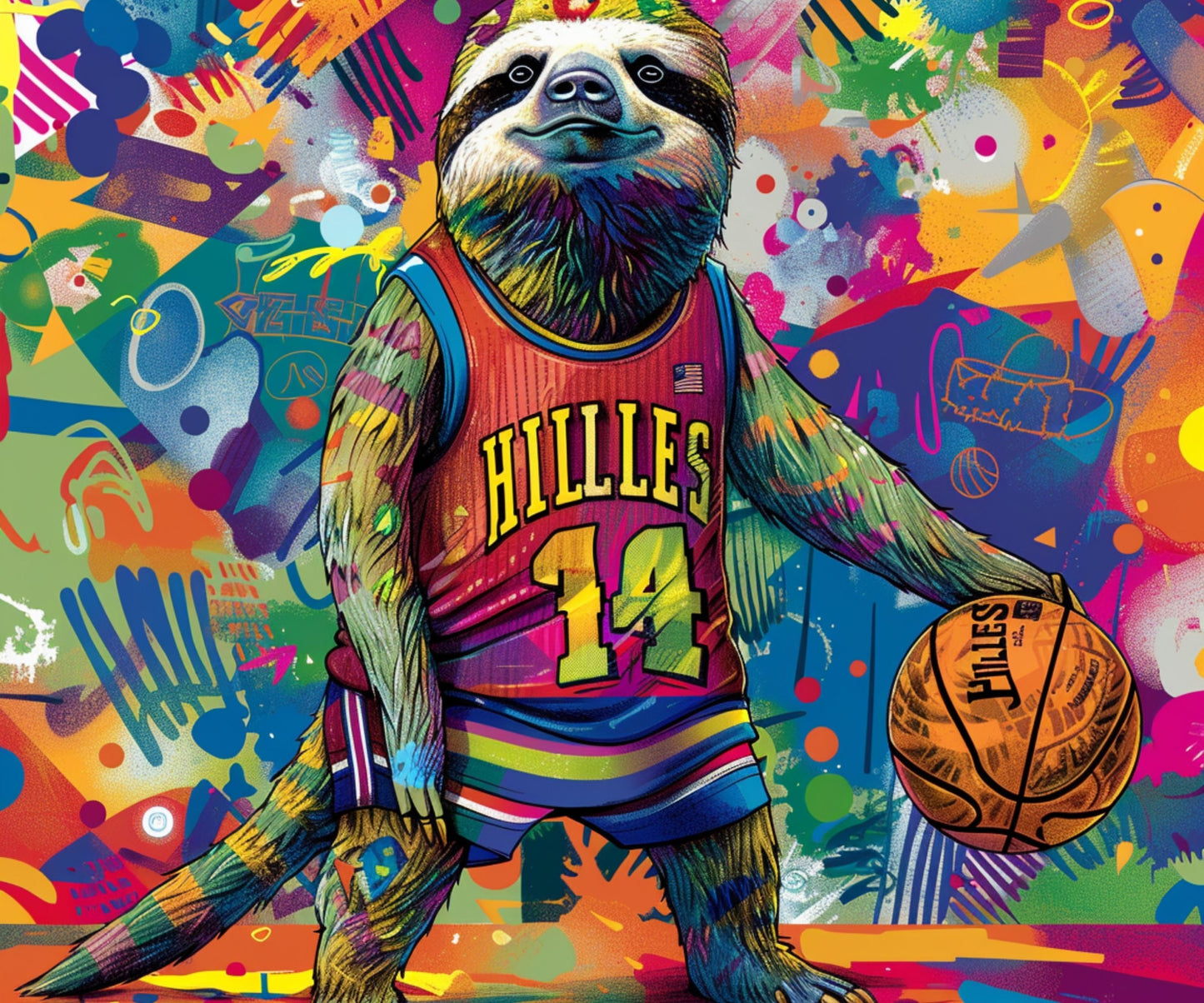 Sloth Tumbler Wrap 20oz Skinny Tumbler , Colorful Museum Quality Cute Sloth Art  Tumbler Wraps with Adorable Basketball Playing Sloths.-SF