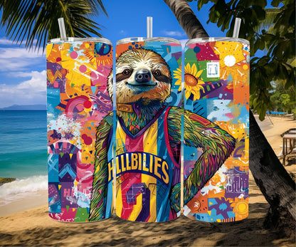 Sloth Tumbler Wrap 20oz Skinny Tumbler , Colorful Museum Quality Cute Sloth Art  Tumbler Wraps with Adorable Basketball Playing Sloths.-RZ