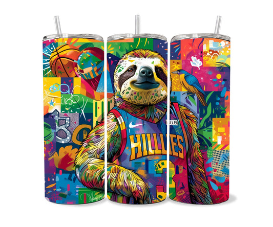 Sloth Tumbler Wrap 20oz Skinny Tumbler , Colorful Museum Quality Cute Sloth Art  Tumbler Wraps with Adorable Basketball Playing Sloths.-HN