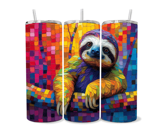 Sloth Tumbler Wrap 20oz Skinny Tumbler , Colorful Museum Quality Cute Sloth Art  Tumbler Wraps with Adorable Playful Sloths.-QS