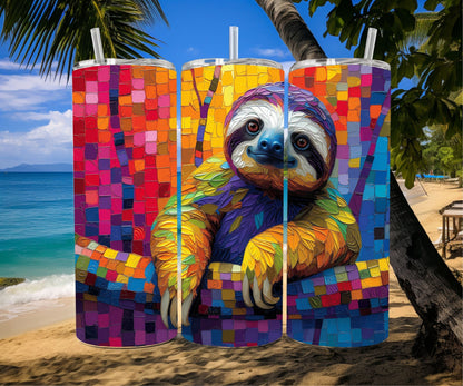 Sloth Tumbler Wrap 20oz Skinny Tumbler , Colorful Museum Quality Cute Sloth Art  Tumbler Wraps with Adorable Playful Sloths.-QS