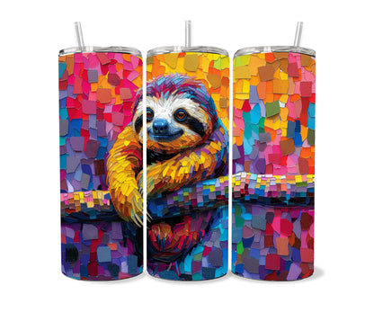 Sloth Tumbler Wrap 20oz Skinny Tumbler , Colorful Museum Quality Cute Sloth Art  Tumbler Wraps with Adorable Playful Sloths.-XA