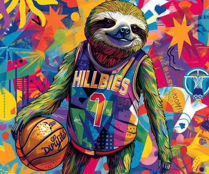 Sloth Tumbler Wrap 20oz Skinny Tumbler , Colorful Museum Quality Cute Sloth Art  Tumbler Wraps with Adorable Basketball Playing Sloths.-JH