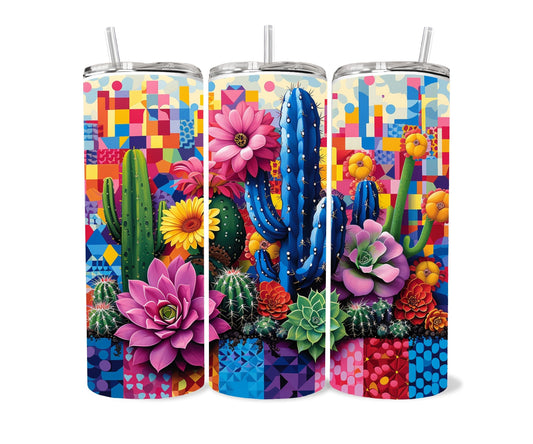 Cactus, Succulent Plants Tumbler Wrap 20oz Skinny Tumbler, Colorful Museum Quality Botanical Art, Cacti, Succulents, Flowers Tumbler Wraps .-SG