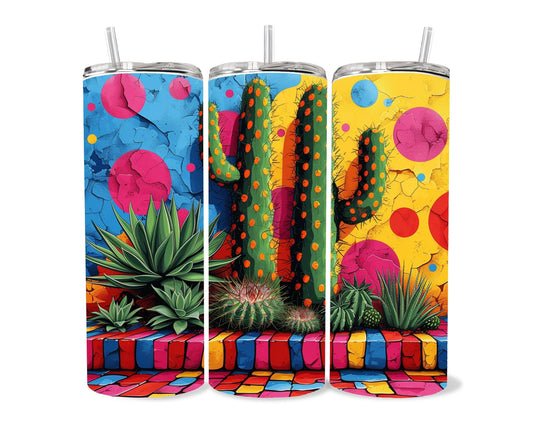 Cactus, Succulent Plants Tumbler Wrap 20oz Skinny Tumbler, Colorful Museum Quality Botanical Art, Cacti, Succulents, Flowers Tumbler Wraps .-MX