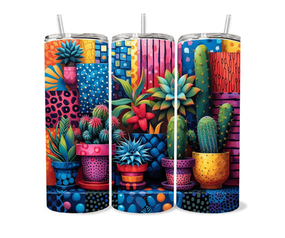 Cactus, Succulent Plants Tumbler Wrap 20oz Skinny Tumbler, Colorful Museum Quality Botanical Art, Cacti, Succulents, Flowers Tumbler Wraps .-RF