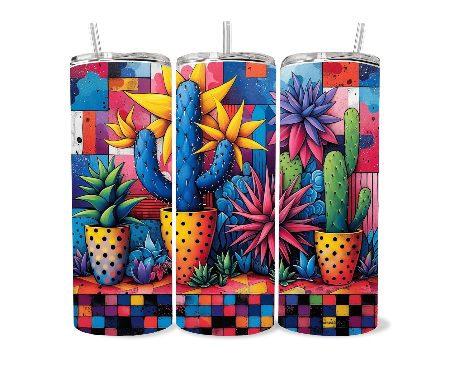 Cactus, Succulent Plants Tumbler Wrap 20oz Skinny Tumbler, Colorful Museum Quality Kawaiil Art, Cacti, Succulents, Flowers Tumbler Wraps .-QH