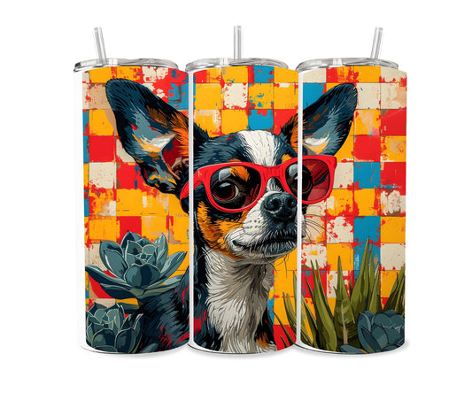 Black Chihuahua Dog Pet 20oz Tumbler Wrap, Colorful and Customizable, Museum Quality Art-QO