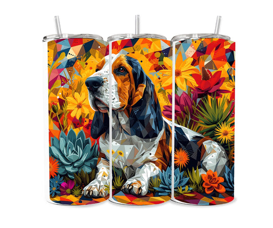 Basset Hound Dog Pet 20oz Tumbler Wrap, Colorful and Customizable, Museum Quality Art-FE