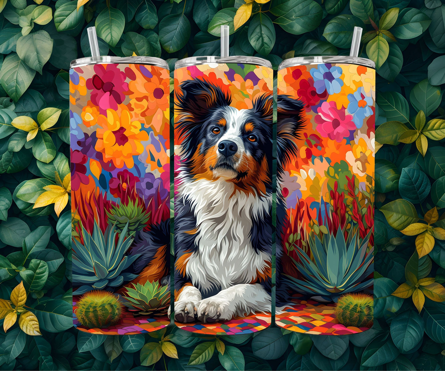 Australian Shepherd Dog Pet 20oz Tumbler Wrap, Colorful and Customizable, Aussie Shepard Museum Quality Art-DY