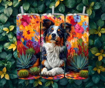 Australian Shepherd Dog Pet 20oz Tumbler Wrap, Colorful and Customizable, Aussie Shepard Museum Quality Art-DY