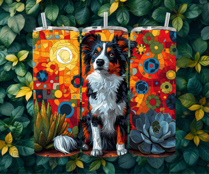 Australian Shepherd Dog Pet 20oz Tumbler Wrap, Colorful and Customizable, Aussie Shepard Museum Quality Art-NO