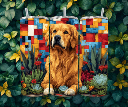 Golden Retriever Dog Pet 20oz Tumbler Wrap, Colorful and Customizable, Golden Retriever Museum Quality Art Cup Wraps-TZ