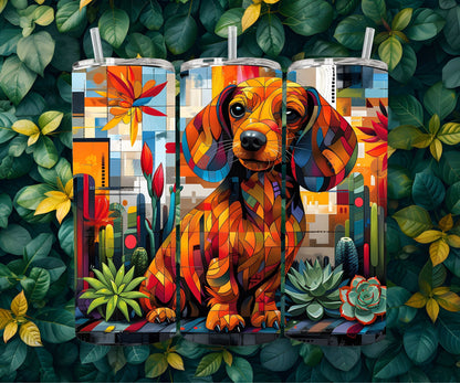 Dachshund Tumbler Wrap 20oz Skinny Tumbler , Colorful Museum Quality Dachshund Art Tumbler Wraps-AM