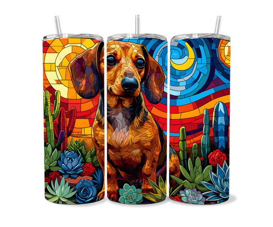 Dachshund Tumbler Wrap 20oz Skinny Tumbler , Colorful Museum Quality Dachshund Art Tumbler Wraps-MO