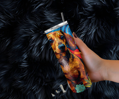 Dachshund Tumbler Wrap 20oz Skinny Tumbler , Colorful Museum Quality Dachshund Art Tumbler Wraps-MO