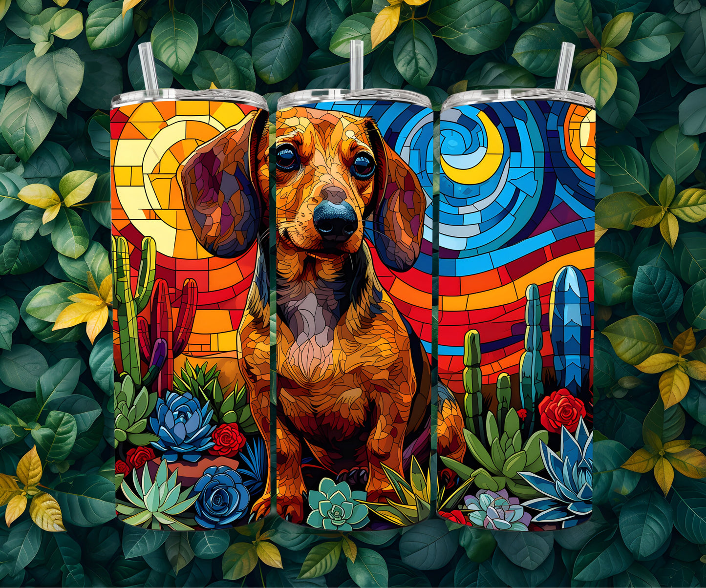 Dachshund Tumbler Wrap 20oz Skinny Tumbler , Colorful Museum Quality Dachshund Art Tumbler Wraps-MO