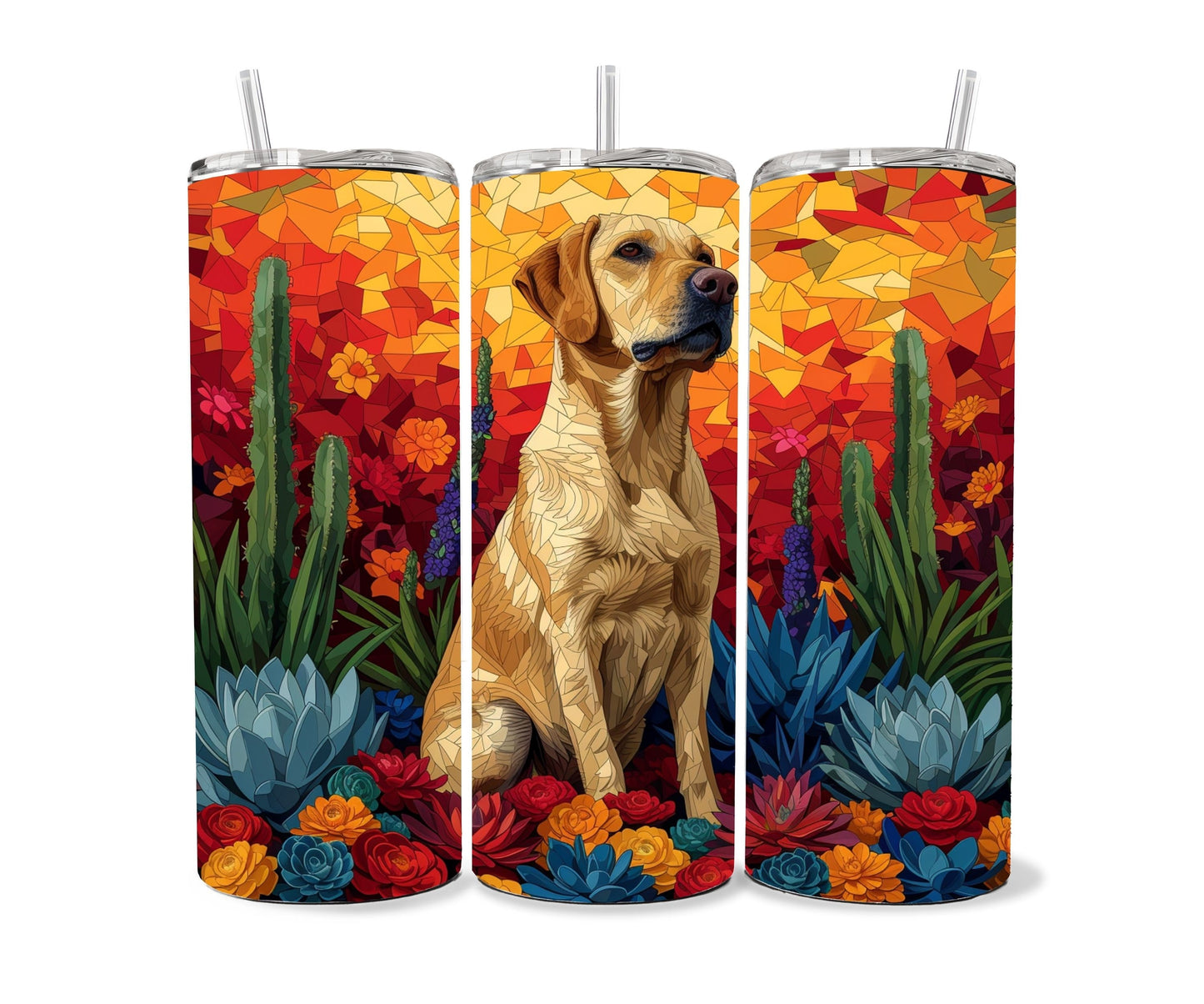 Labrador Retriever Tumbler Wrap 20oz Skinny Tumbler , Colorful Museum Quality Yellow Lab Art Tumbler Wraps-BU