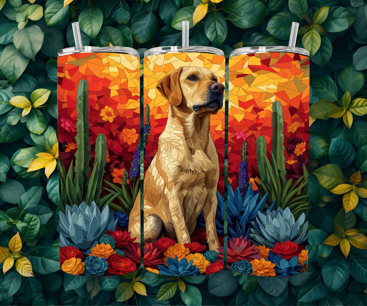 Labrador Retriever Tumbler Wrap 20oz Skinny Tumbler , Colorful Museum Quality Yellow Lab Art Tumbler Wraps-BU