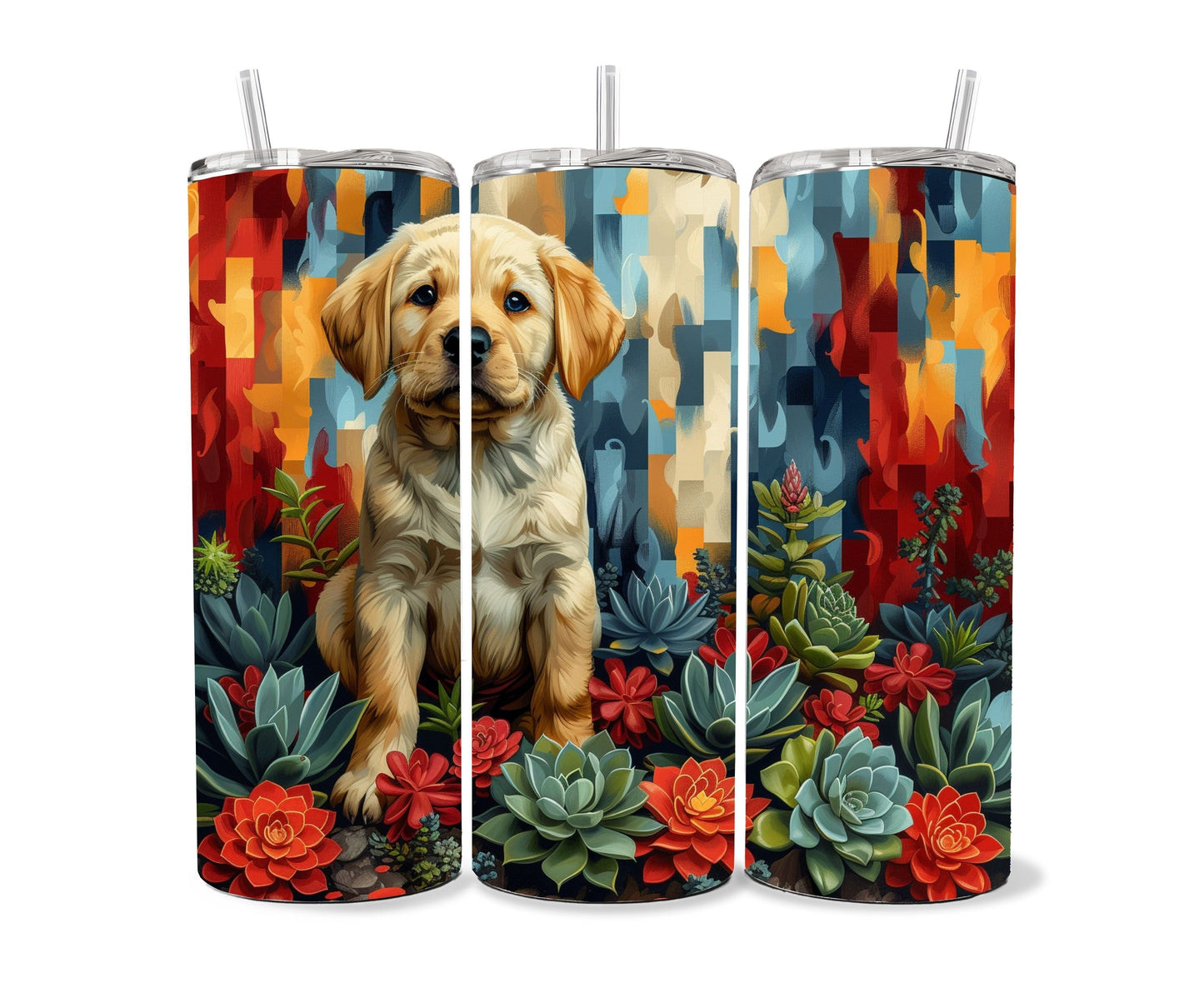 Labrador Retriever Puppy Tumbler Wrap 20oz Skinny Tumbler , Colorful Museum Quality Yellow Lab Puppy Art Tumbler Wraps-OS