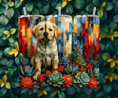 Labrador Retriever Puppy Tumbler Wrap 20oz Skinny Tumbler , Colorful Museum Quality Yellow Lab Puppy Art Tumbler Wraps-OS