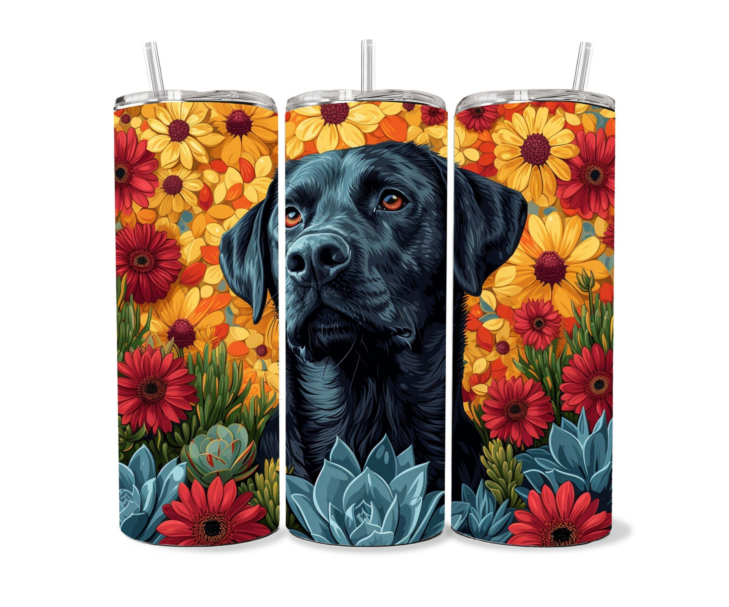 Black Labrador Retriever Tumbler Wrap 20oz Skinny Tumbler , Colorful Museum Quality Black Lab Art Tumbler Wraps-GN