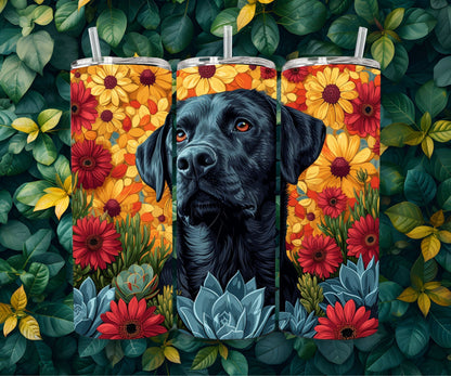 Black Labrador Retriever Tumbler Wrap 20oz Skinny Tumbler , Colorful Museum Quality Black Lab Art Tumbler Wraps-GN