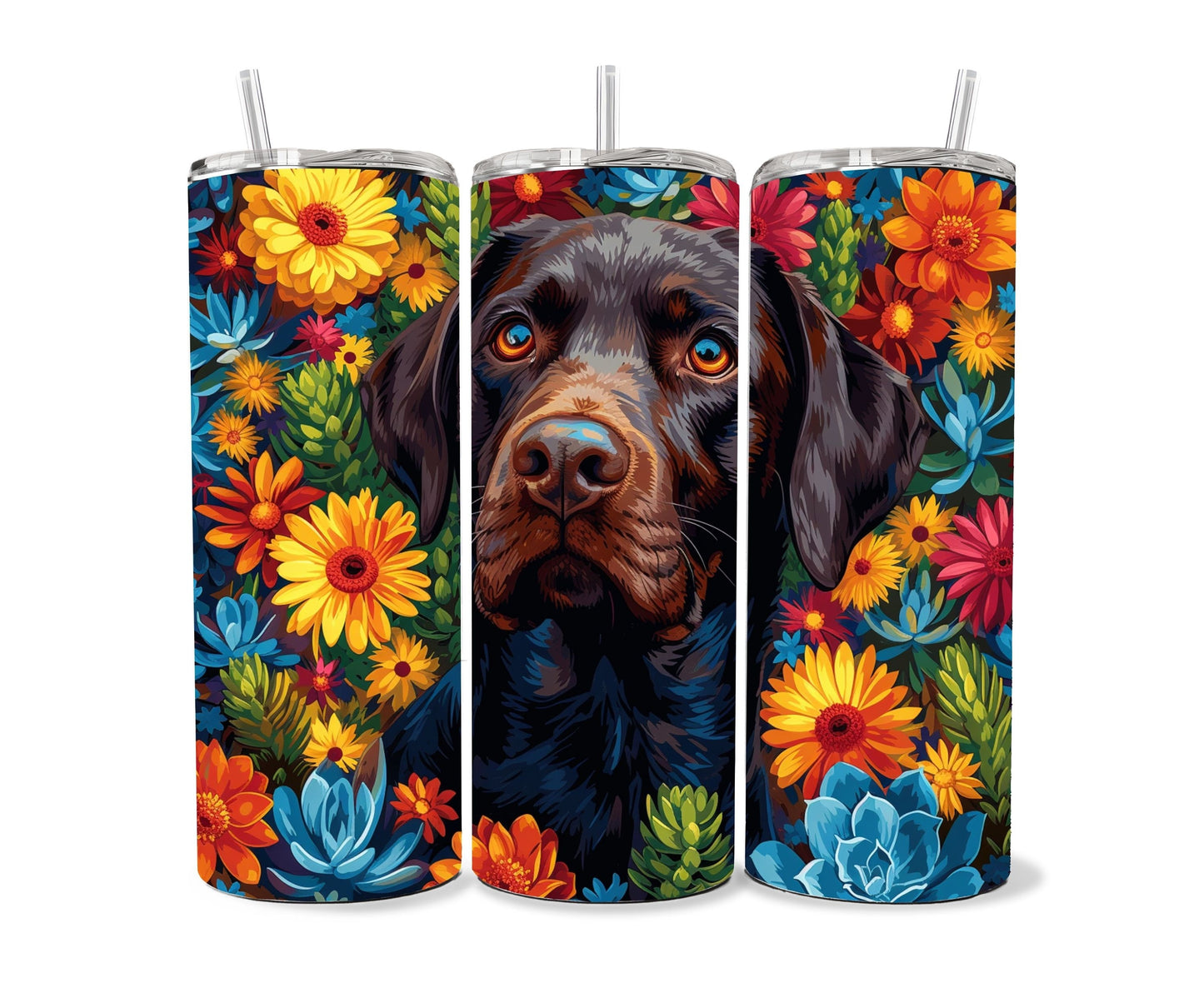 Chocolate Labrador Retriever Tumbler Wrap 20oz Skinny Tumbler , Colorful Museum Quality Chocolate Lab Art Tumbler Wraps-HO