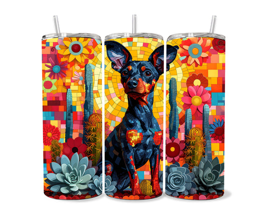 Miniature Doberman Tumbler Wrap 20oz Skinny Tumbler , Colorful Museum Quality Mini Doberman Pinscher Art Tumbler Wraps-EY