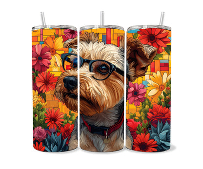 Yorkshire Terrier Tumbler Wrap 20oz Skinny Tumbler , Cute Colorful Museum Quality Yorkie Art Tumbler Wraps-KA