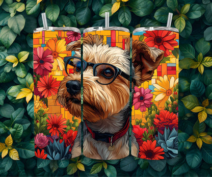 Yorkshire Terrier Tumbler Wrap 20oz Skinny Tumbler , Cute Colorful Museum Quality Yorkie Art Tumbler Wraps-KA