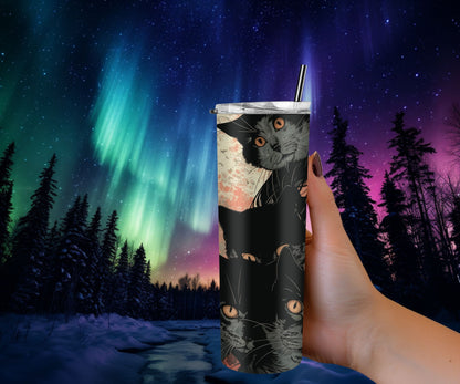 Cats and a Girl Anime Tumbler Wrap 20oz Skinny Tumbler , Colorful Museum Quality Japanese Style Cute Anime Cat Art Tumbler Wraps-KY