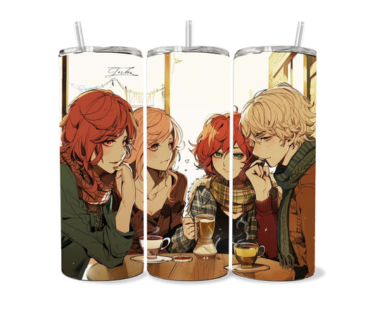 Manga Tumbler Wrap 20oz Skinny Tumbler PNG , Colorful Museum Quality Japanese Style Cute Manga Art Design Tumbler Wraps-LG