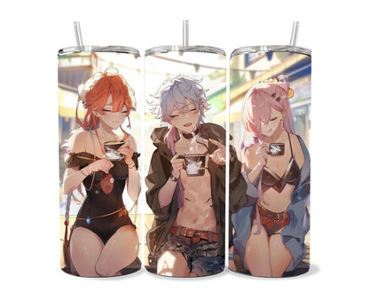 Anime Tumbler Wrap 20oz Skinny Tumbler , Colorful Museum Quality Japanese Style Cute Anime Art PNG Design Tumbler Wraps-QB