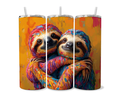 Sloth Tumbler Wrap 20oz Skinny Tumbler , Colorful Museum Quality Cute Sloth Art and Succulent Plant Tumbler Wraps with Two Adorable Sloths.-WH