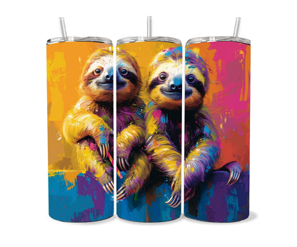 Sloth Tumbler Wrap 20oz Skinny Tumbler , Colorful Museum Quality Cute Sloth Art and Succulent Plant Tumbler Wraps with Two Adorable Sloths.-UV