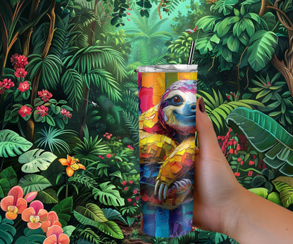 Sloth Tumbler Wrap 20oz Skinny Tumbler , Colorful Museum Quality Cute Sloth Art  Tumbler Wraps with Adorable Sloths.-IY