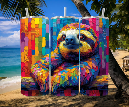 Sloth Tumbler Wrap 20oz Skinny Tumbler , Colorful Museum Quality Cute Sloth Art  Tumbler Wraps with Adorable Sloths.-RC