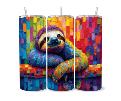 Sloth Tumbler Wrap 20oz Skinny Tumbler , Colorful Museum Quality Cute Sloth Art  Tumbler Wraps with Adorable Sloths.-TP