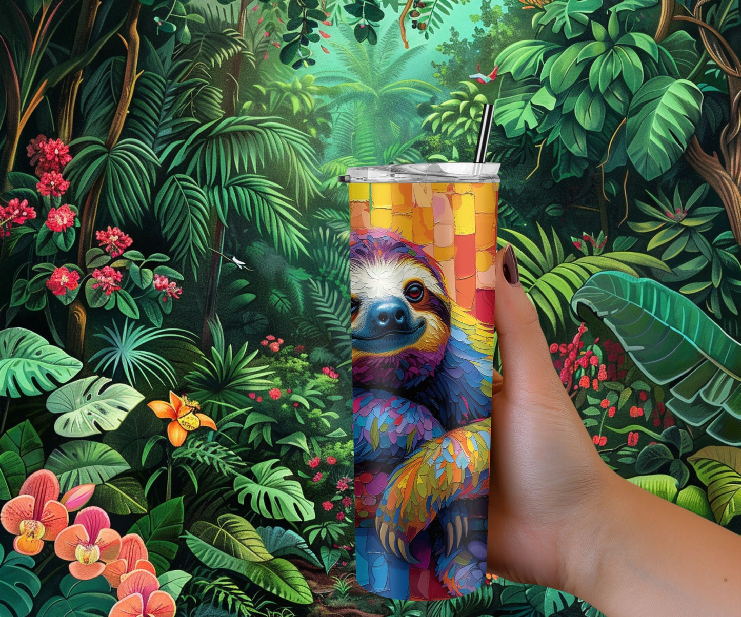 Sloth Tumbler Wrap 20oz Skinny Tumbler , Colorful Museum Quality Cute Sloth Art  Tumbler Wraps with Adorable Sloths.-TP