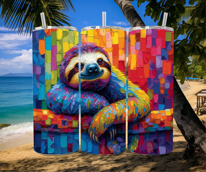 Sloth Tumbler Wrap 20oz Skinny Tumbler , Colorful Museum Quality Cute Sloth Art  Tumbler Wraps with Adorable Sloths.-TP