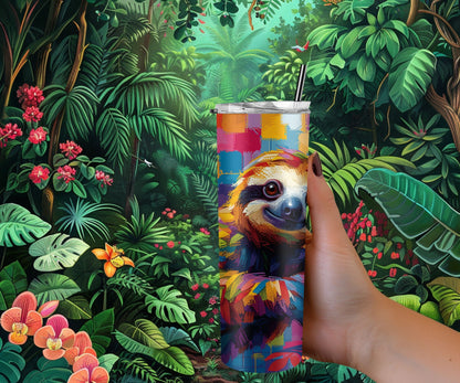 Sloth Tumbler Wrap 20oz Skinny Tumbler , Colorful Museum Quality Cute Sloth Art  Tumbler Wraps with Adorable Sloths.-FV