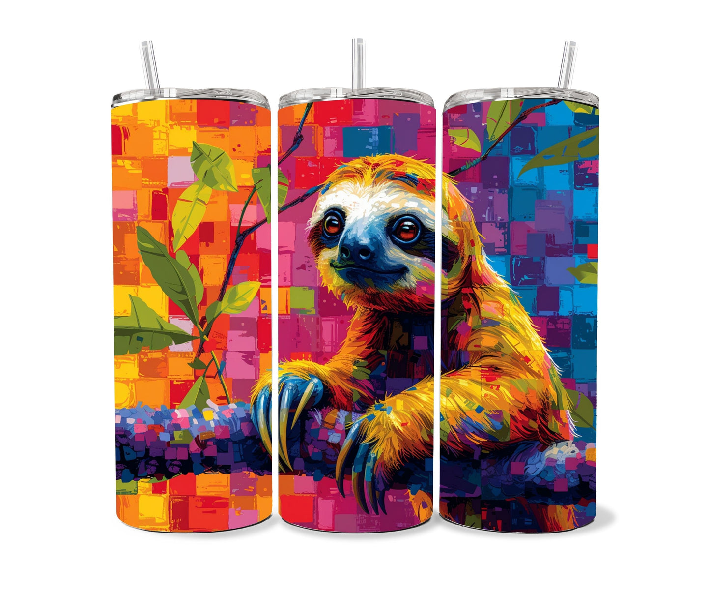 Sloth Tumbler Wrap 20oz Skinny Tumbler , Colorful Museum Quality Cute Sloth Art  Tumbler Wraps with Adorable Sloths.-CP