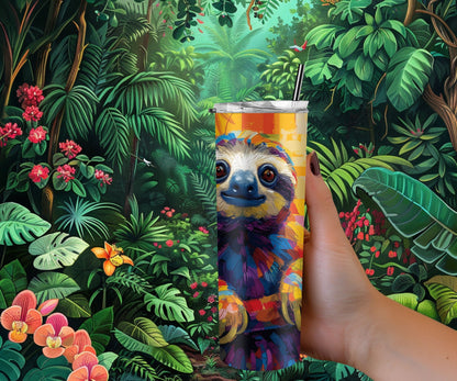 Sloth Tumbler Wrap 20oz Skinny Tumbler , Colorful Museum Quality Cute Sloth Art  Tumbler Wraps with Adorable Sloths.-JV