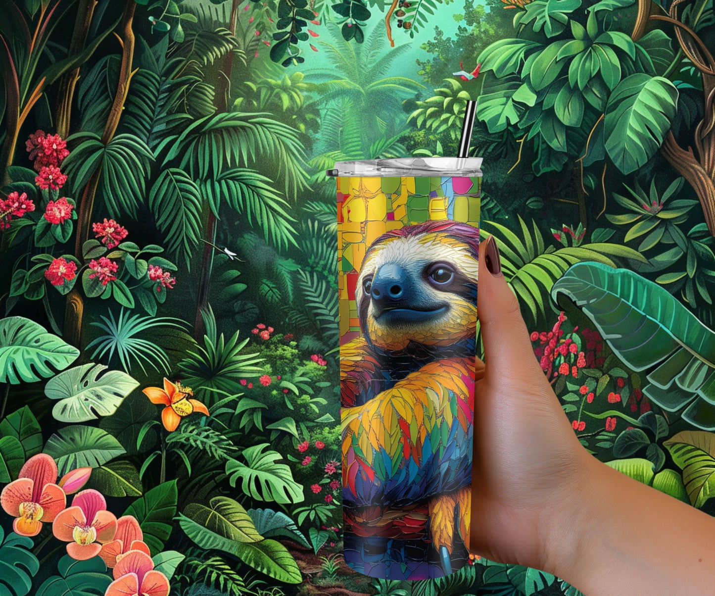 Sloth Tumbler Wrap 20oz Skinny Tumbler , Colorful Museum Quality Cute Sloth Art  Tumbler Wraps with Adorable Sloths.-CM