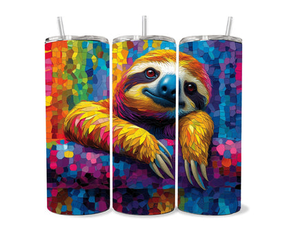 Sloth Tumbler Wrap 20oz Skinny Tumbler , Colorful Museum Quality Cute Sloth Art  Tumbler Wraps with Adorable Sloths.-IW