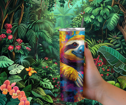 Sloth Tumbler Wrap 20oz Skinny Tumbler , Colorful Museum Quality Cute Sloth Art  Tumbler Wraps with Adorable Sloths.-IW