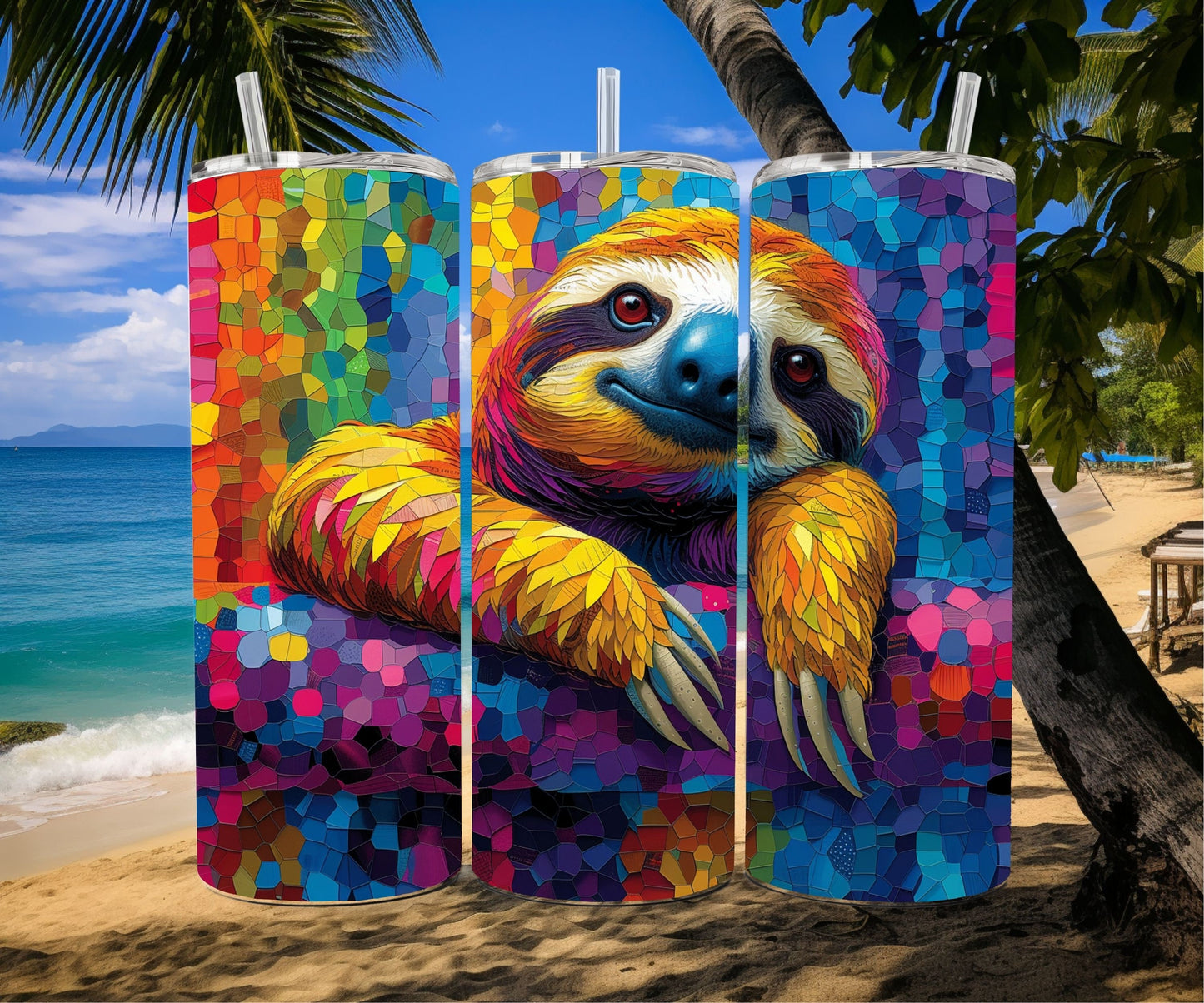 Sloth Tumbler Wrap 20oz Skinny Tumbler , Colorful Museum Quality Cute Sloth Art  Tumbler Wraps with Adorable Sloths.-IW