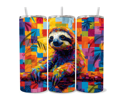 Sloth Tumbler Wrap 20oz Skinny Tumbler , Colorful Museum Quality Cute Sloth Art  Tumbler Wraps with Adorable Sloths.-RL