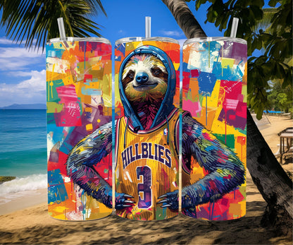 Sloth Tumbler Wrap 20oz Skinny Tumbler , Colorful Museum Quality Cute Sloth Art  Tumbler Wraps with Adorable Basketball Playing Sloths.-II